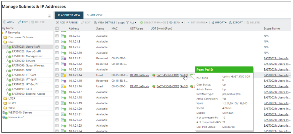captura de pantalla Detección de conflictos de IP/Integracion con UDT